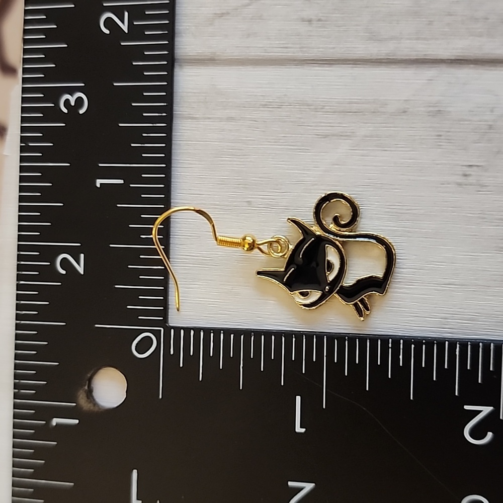 Cartoon Cat Earrings   Black 925 S Post EO - Picture 5 of 5
